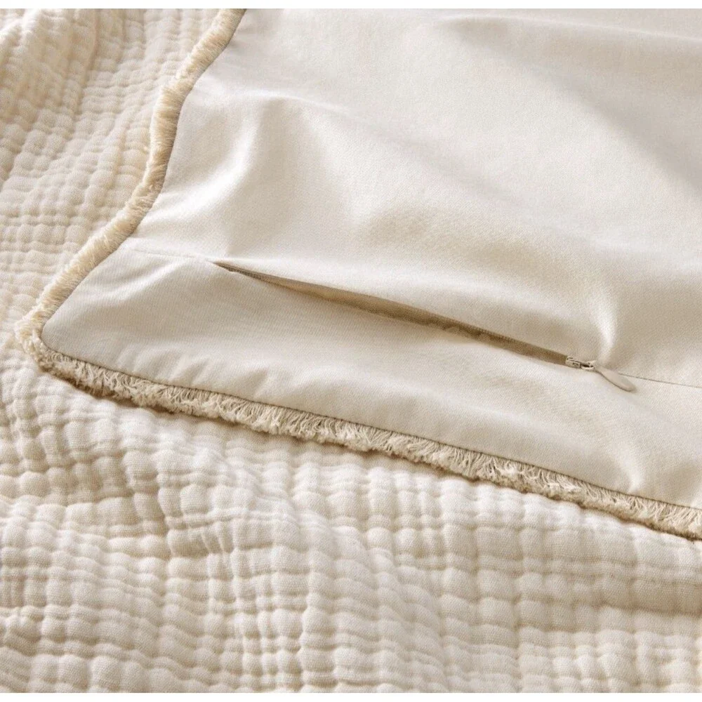 King Textured Chambray Cotton Duvet & Sham Set Natural - Casaluna NEW